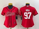 Women's San Francisco 49ers #97 Nick Bosa Red With Patch Cool Base Stitched Baseball Jersey,baseball caps,new era cap wholesale,wholesale hats